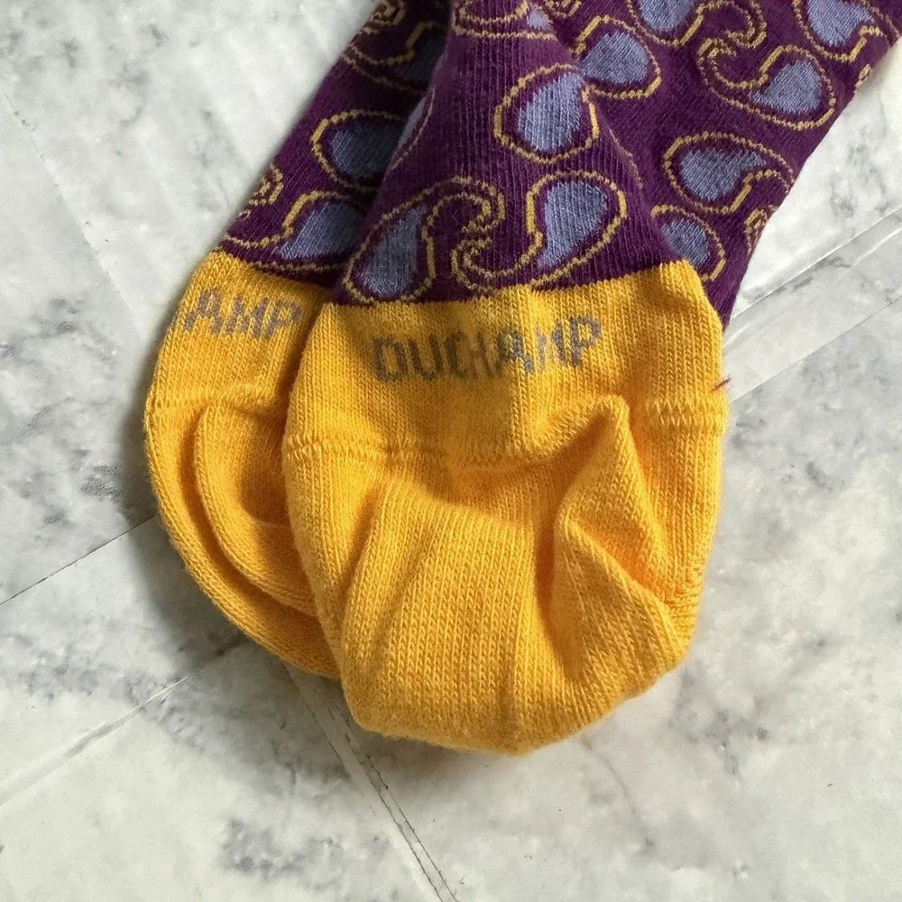 Duchamp London Mens Dress Socks Crew Linked Toe Paisley Pattern Yellow Purple OS
